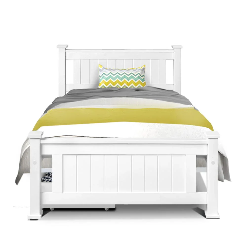 Bed Frame Single Size Wooden with 2 Drawers White RIO - Image 6