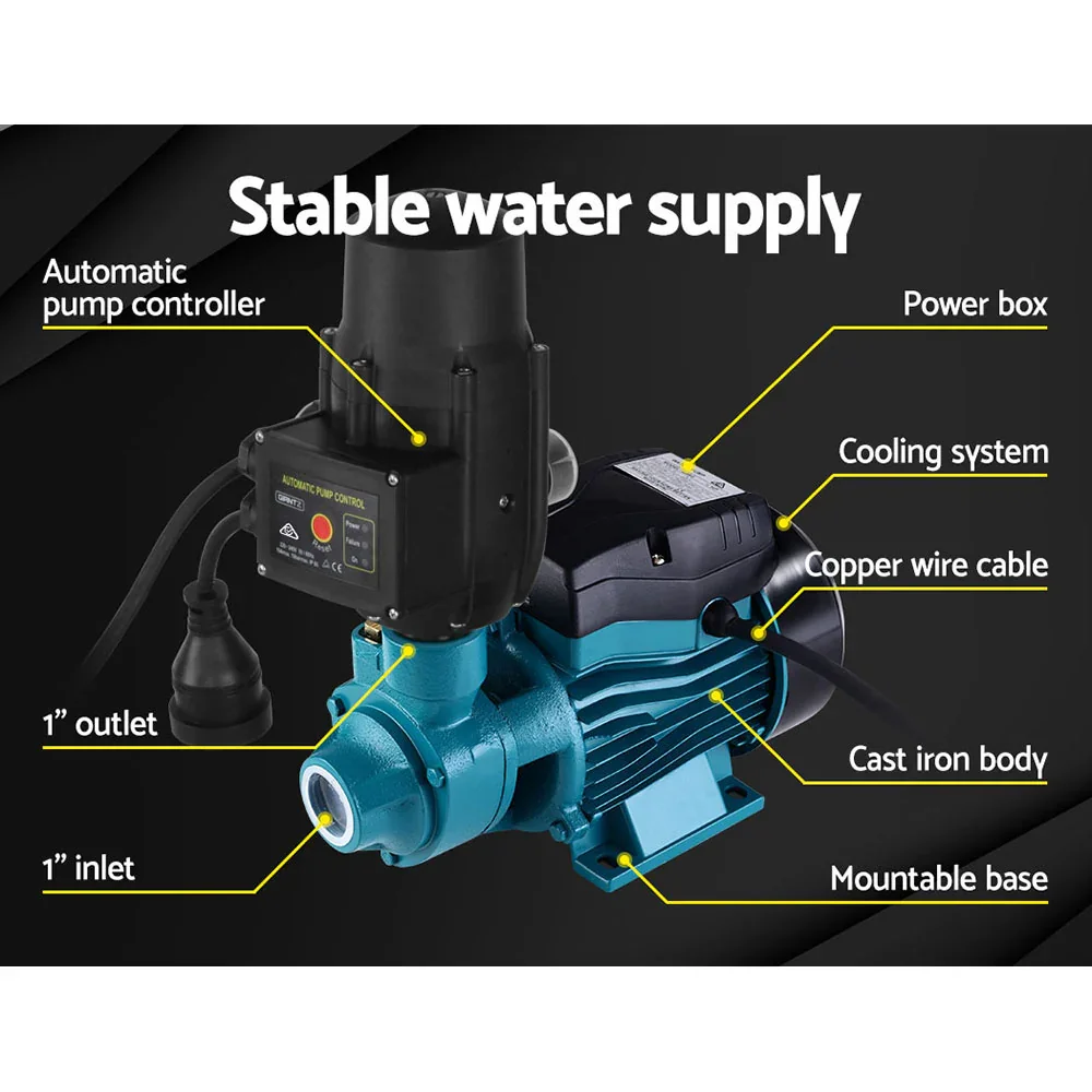 Peripheral Water Pump Garden Boiler Car Wash Auto Irrigation QB60 Black - Image 3
