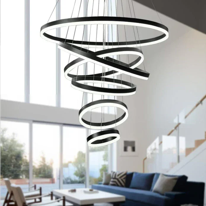 BAMDECOR A18815 Nordic Home Decor Dining Room Pendant lamp lights Ceiling Lamp Hanging Light Chandelier Lamps (6 Rings-Black) - Image 3