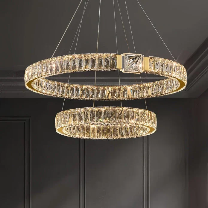 BAMDECOR C3319 Modern Crystal Chandeliers Lighting Fixtures Contemporary Round Chandelier Lighting Fixtures Crystal Pendant Ceiling Lights(Gold-80+60cm) - Image 2