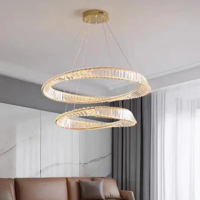 BAMDECOR C3342/2 Modern Crystal Chandeliers Lighting Fixtures Contemporary Wave Chandelier Lighting Fixtures Crystal Pendant Ceiling Lights for Living Room (Gold) - Image 3