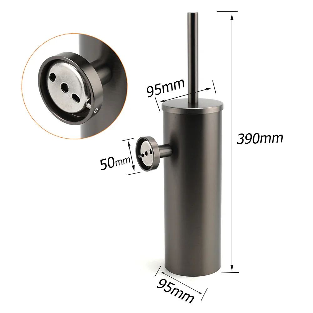 Bathroom Accessory Gun Metal Round Toilet Brush & Stainless Steel Holder Cup Kit - Image 2
