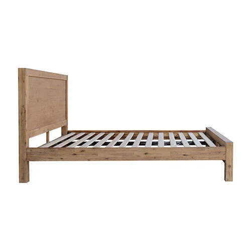 Bed Frame Double Size in Solid Wood Veneered Acacia Bedroom Timber Slat in Oak - Image 4