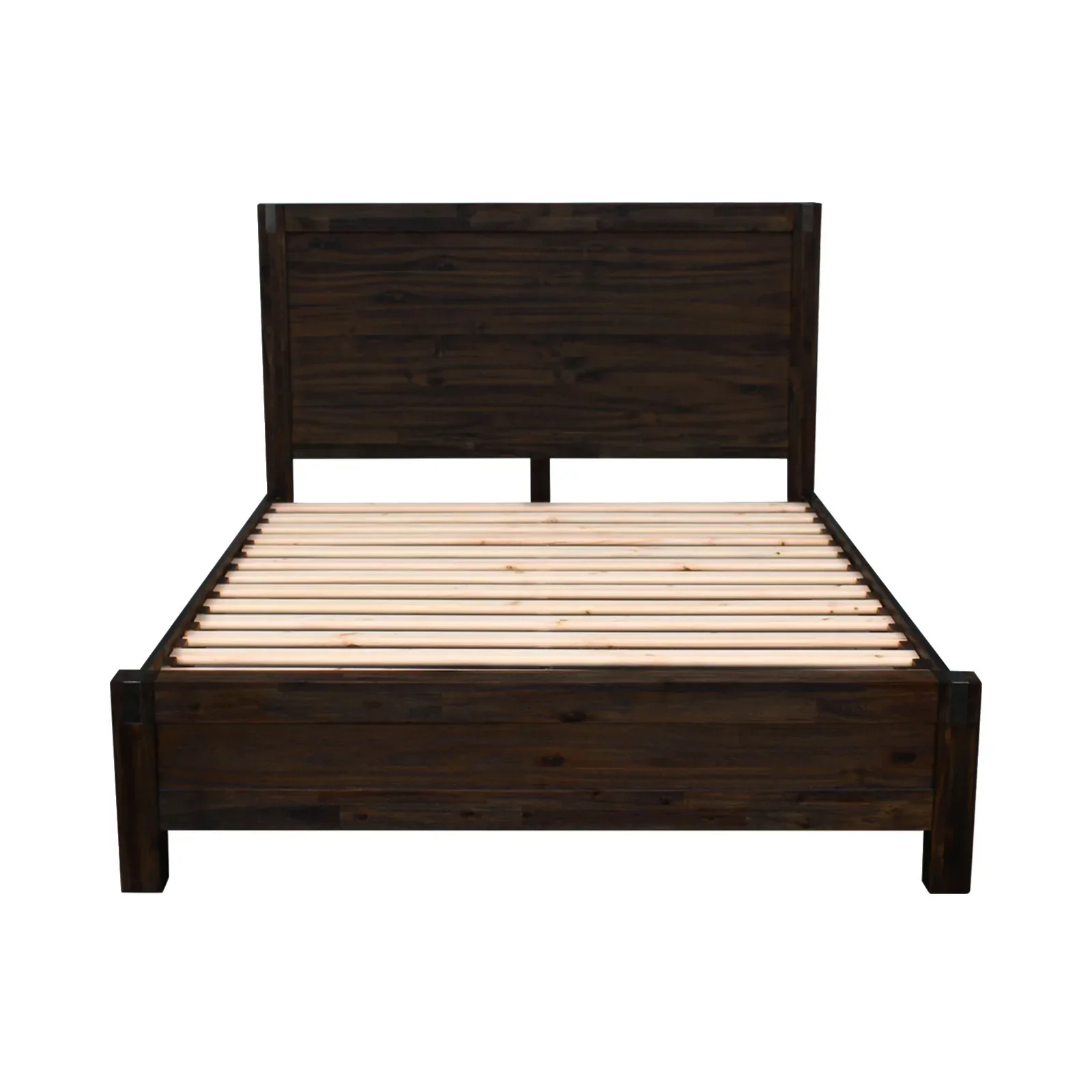 Bed Frame Queen Size in Solid Wood Veneered Acacia Bedroom Timber Slat in Chocolate - Image 3