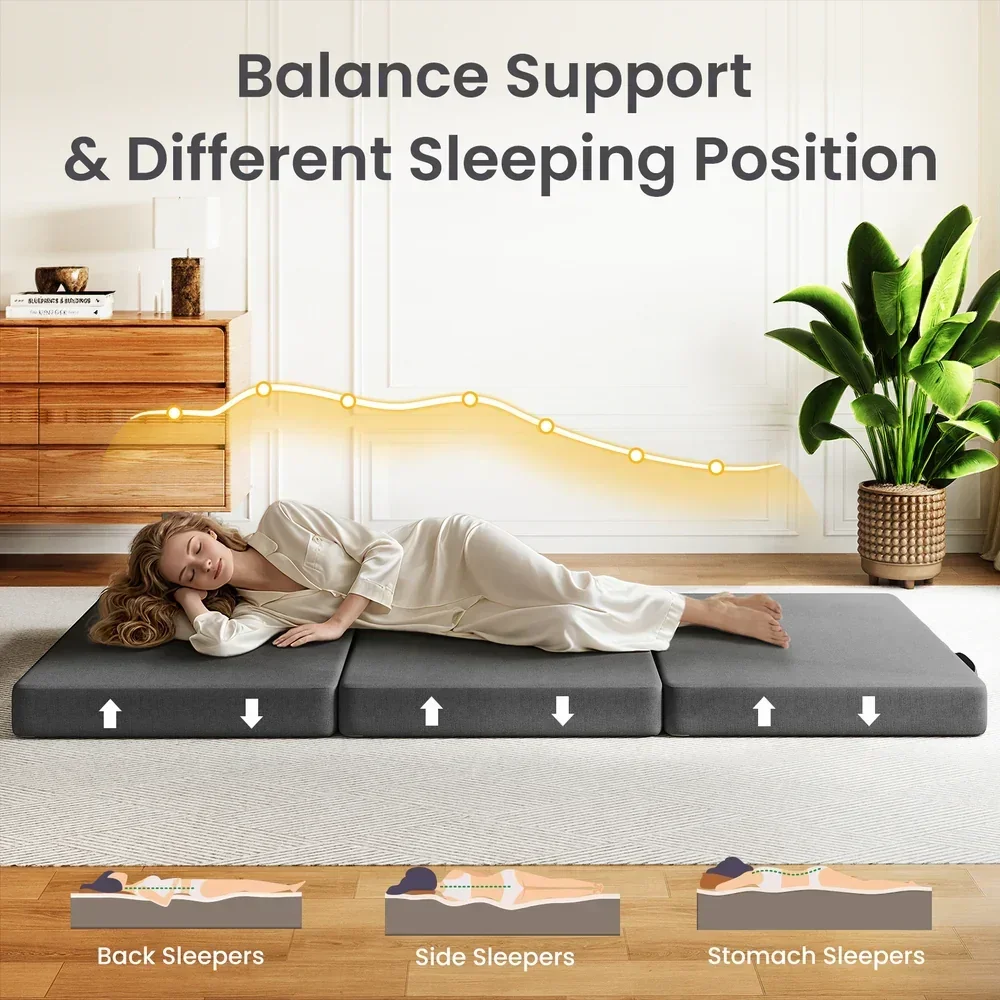 Folding Mattress Small Single Trifold Mattress with Firm Support Foam Washable Cover 10cm - Image 6