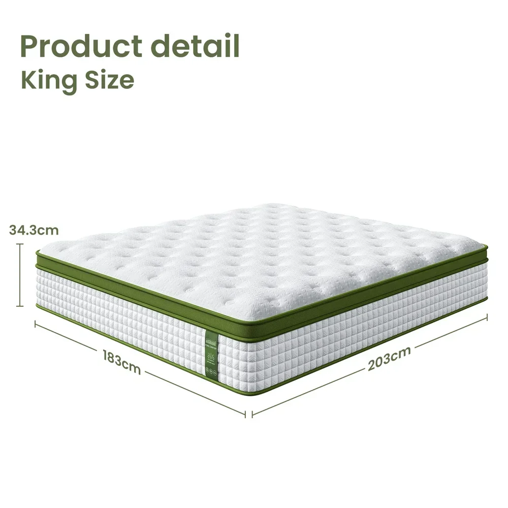 34cm King Latex Hybrid Mattress Medium Firm - 5 Zone Pocket Spring Bed for Pressure Relief Motion Isolation - Image 3