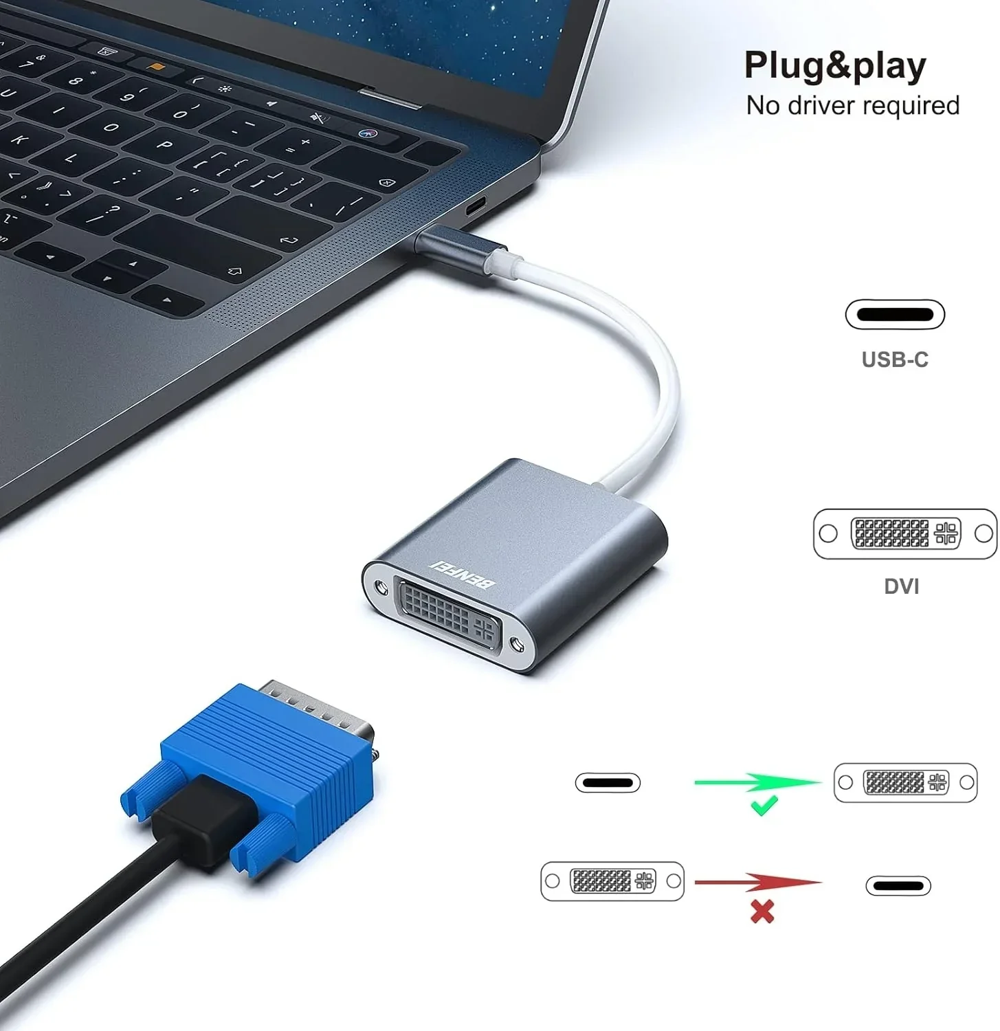 000164GY USB C to DVI Adapter [Thunderbolt 3/4 Compatible] - Image 5