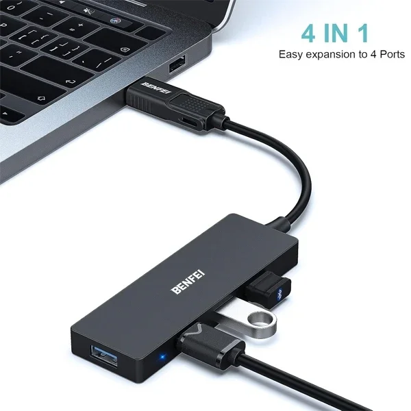 000291BK 4-Port USB 3.0 Ultra Flat Data Hub, USB C Hub with 4 Ports USB 3.0 Adapter - Image 3