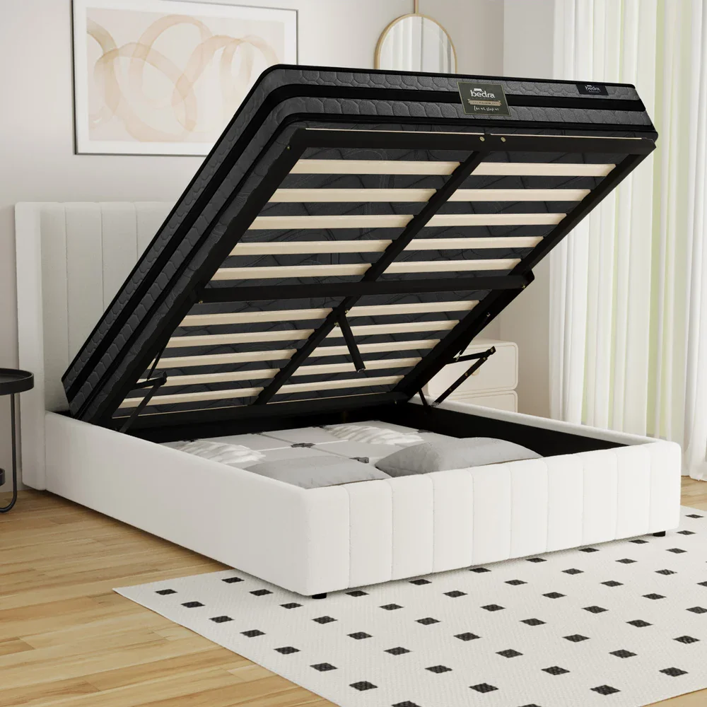 Bed Frame with Mattress Set Double Size Gas Lift Boucle BILY - Image 6