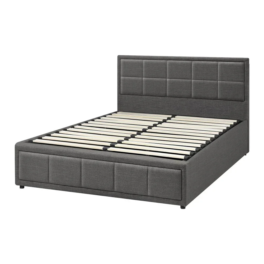 Double Bed Frame Gas Lift Storage Base Fabric Grey - Image 8