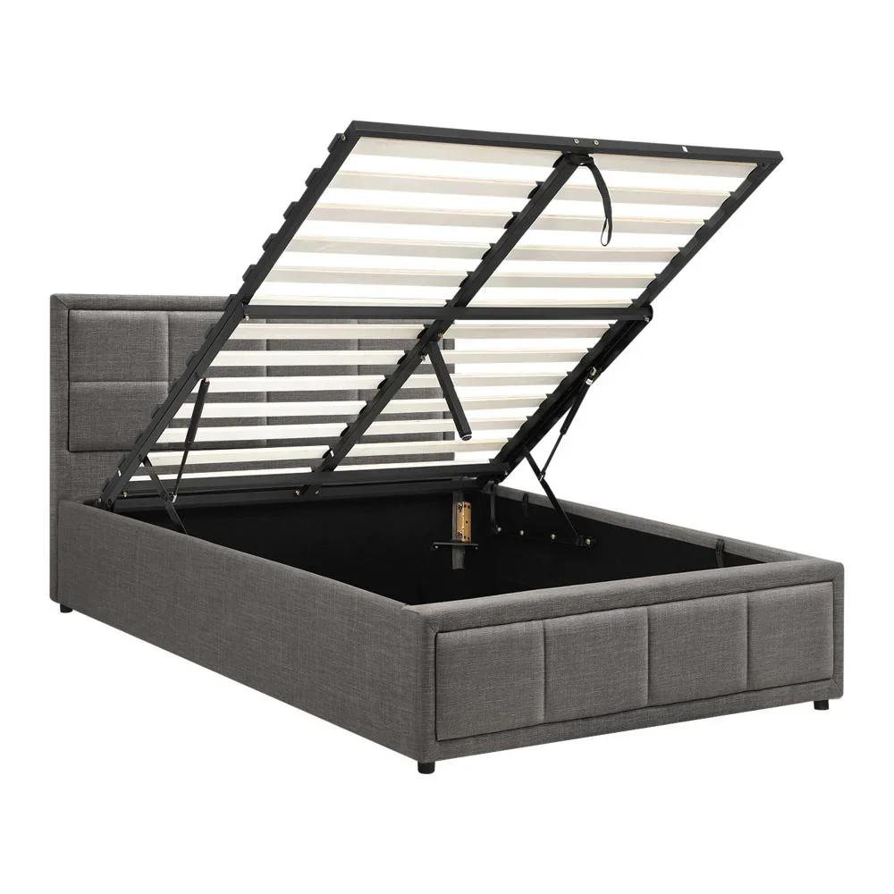 Bed Frame King Single Gas Lift Storage Base Fabric Grey