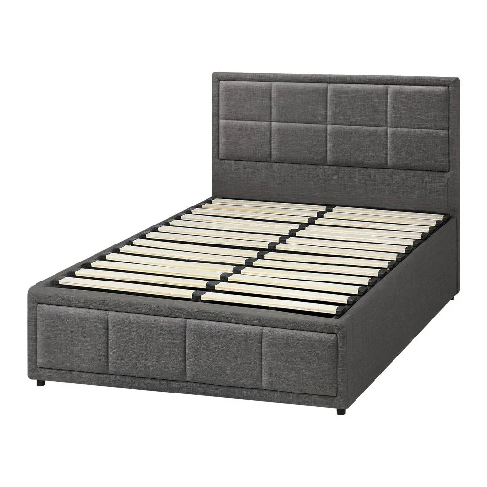 Bed Frame King Single Gas Lift Storage Base Fabric Grey - Image 4