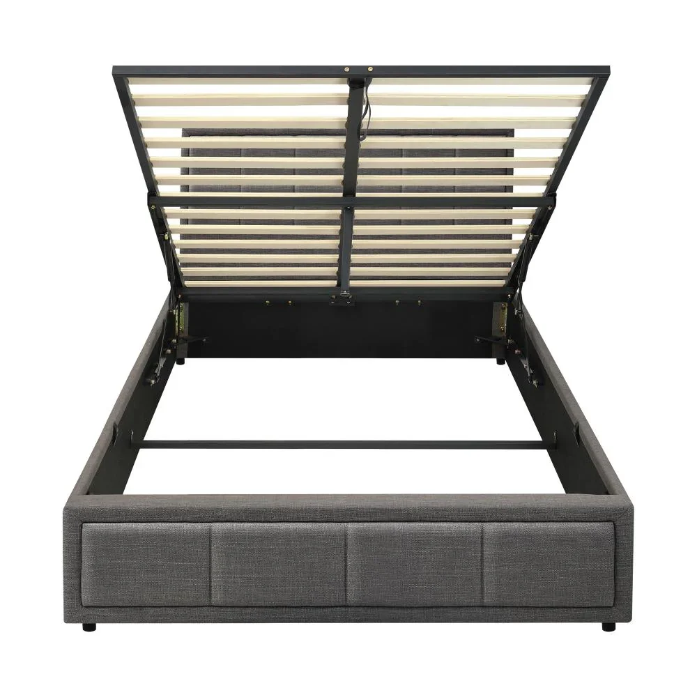 Bed Frame King Single Gas Lift Storage Base Fabric Grey - Image 5