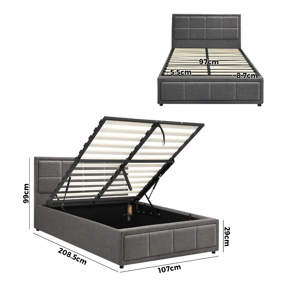 Bed Frame King Single Gas Lift Storage Base Fabric Grey - Image 9
