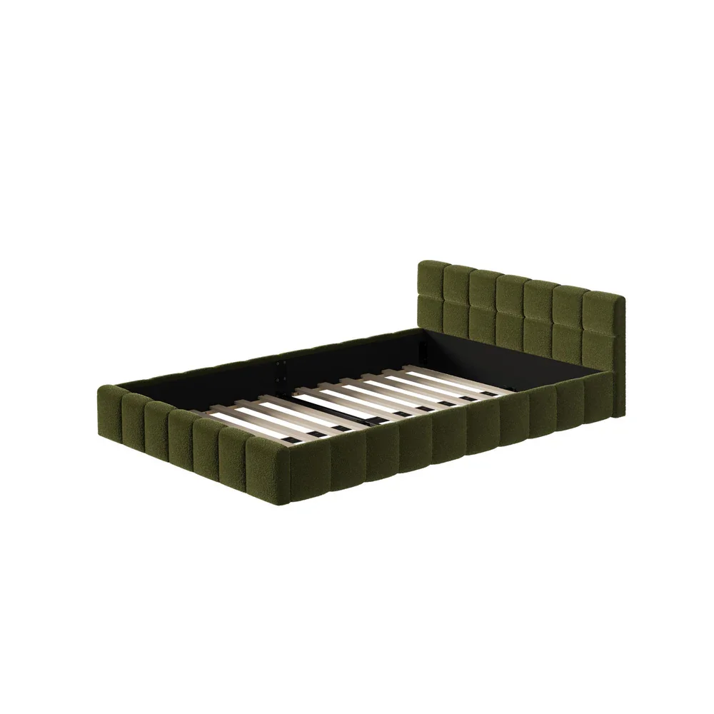 Bed Frame Double Size Tufted Headboard Green Boucle - Image 2