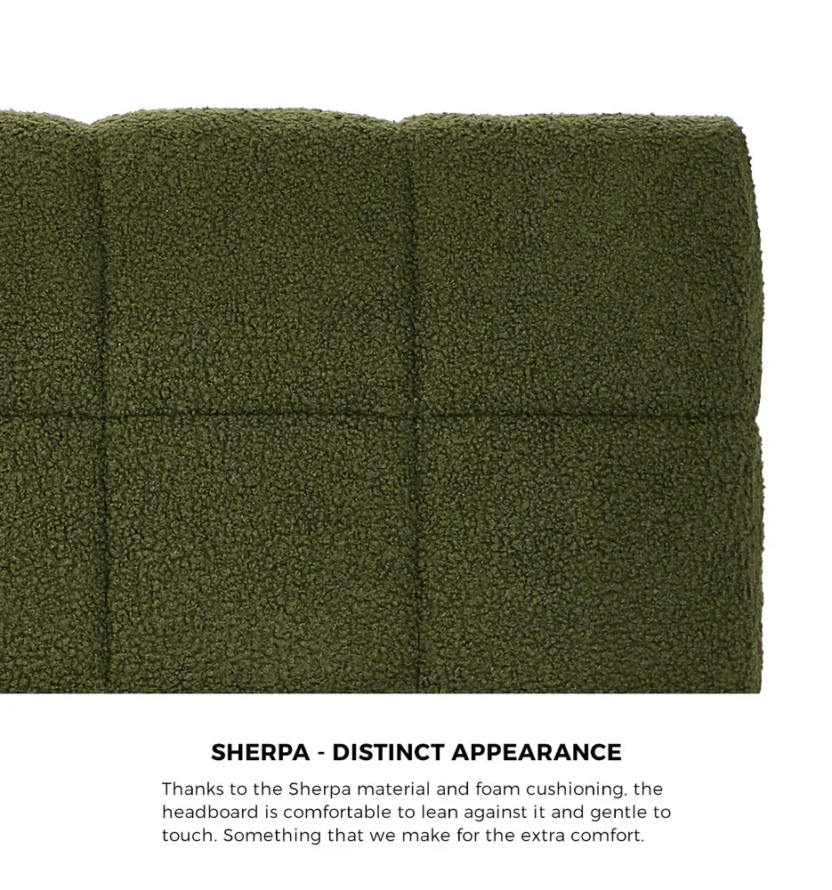 Bed Frame Double Size Tufted Headboard Green Boucle - Image 5