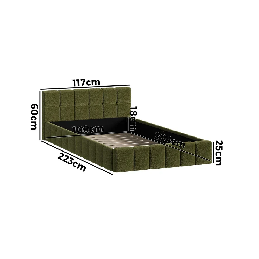 Bed Frame King Single Size Tufted Headboard Green Boucle - Image 5