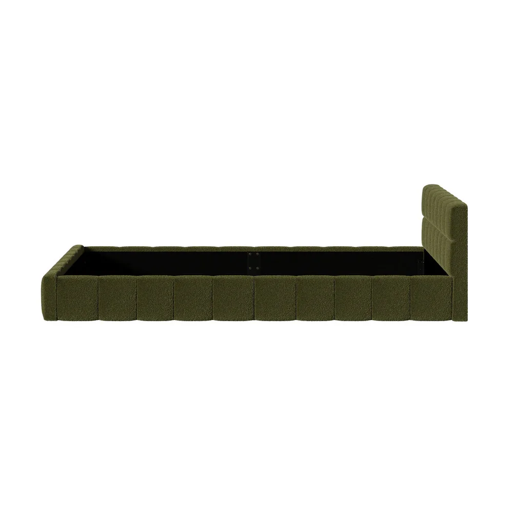 Bed Frame Queen Size Tufted Headboard Green Boucle - Image 3