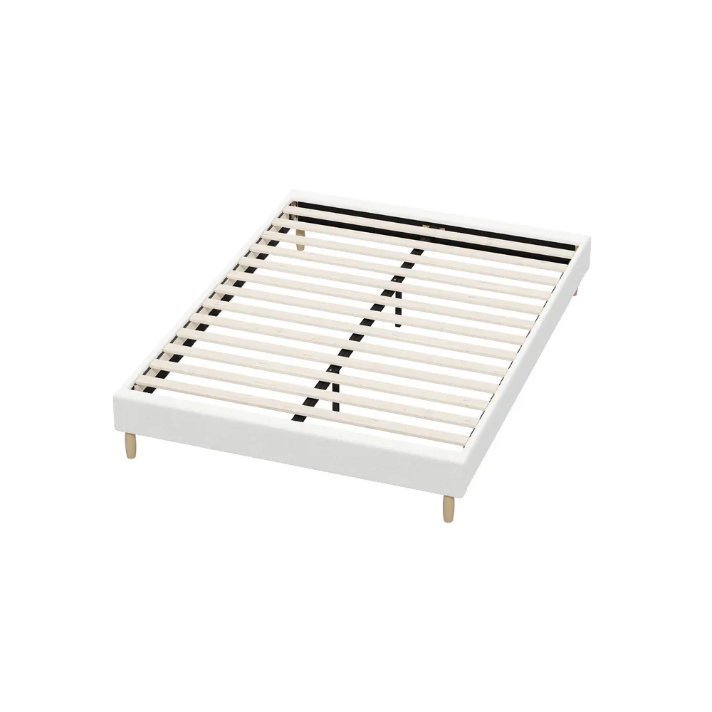 Bed Frame Double Size Bed Base White Boucle - Image 7