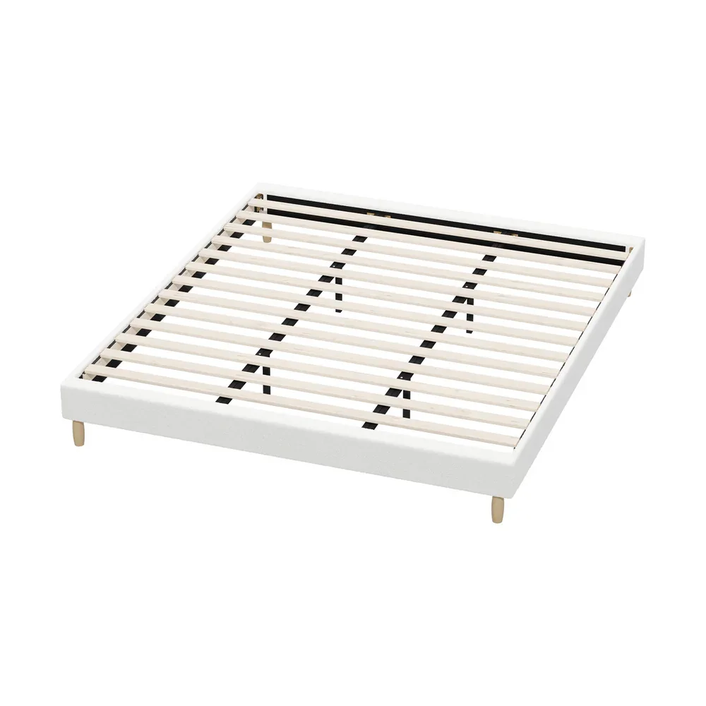 Bed Frame King Size Bed Base White Boucle - Image 5
