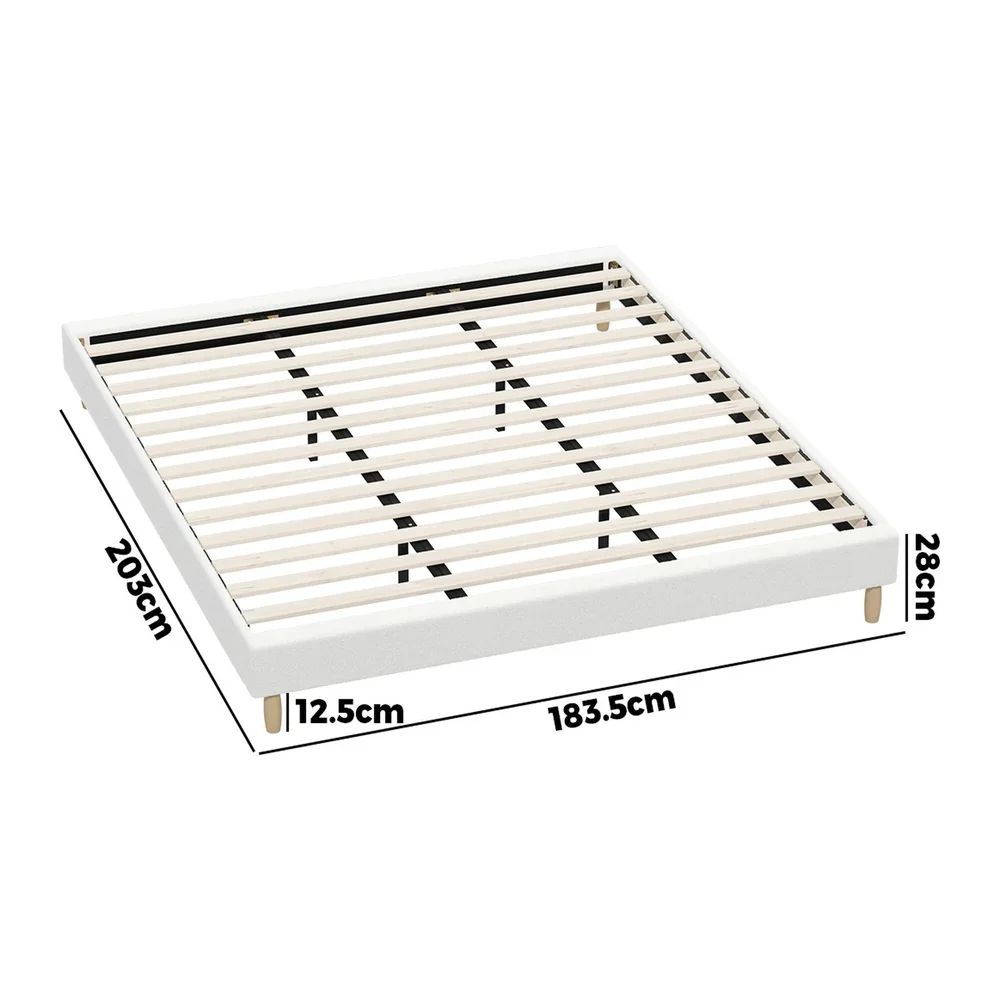 Bed Frame King Size Bed Base White Boucle - Image 7