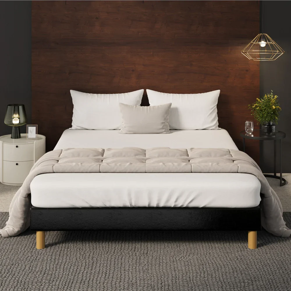 Bed Frame Queen Size Bed Base Black Leather - Image 3