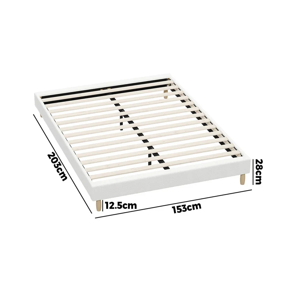 Bed Frame Queen Size Bed Base White Boucle - Image 4
