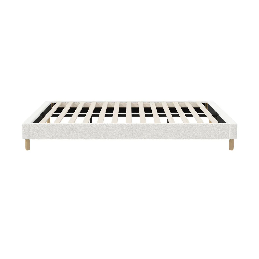 Bed Frame Queen Size Bed Base White Boucle - Image 5