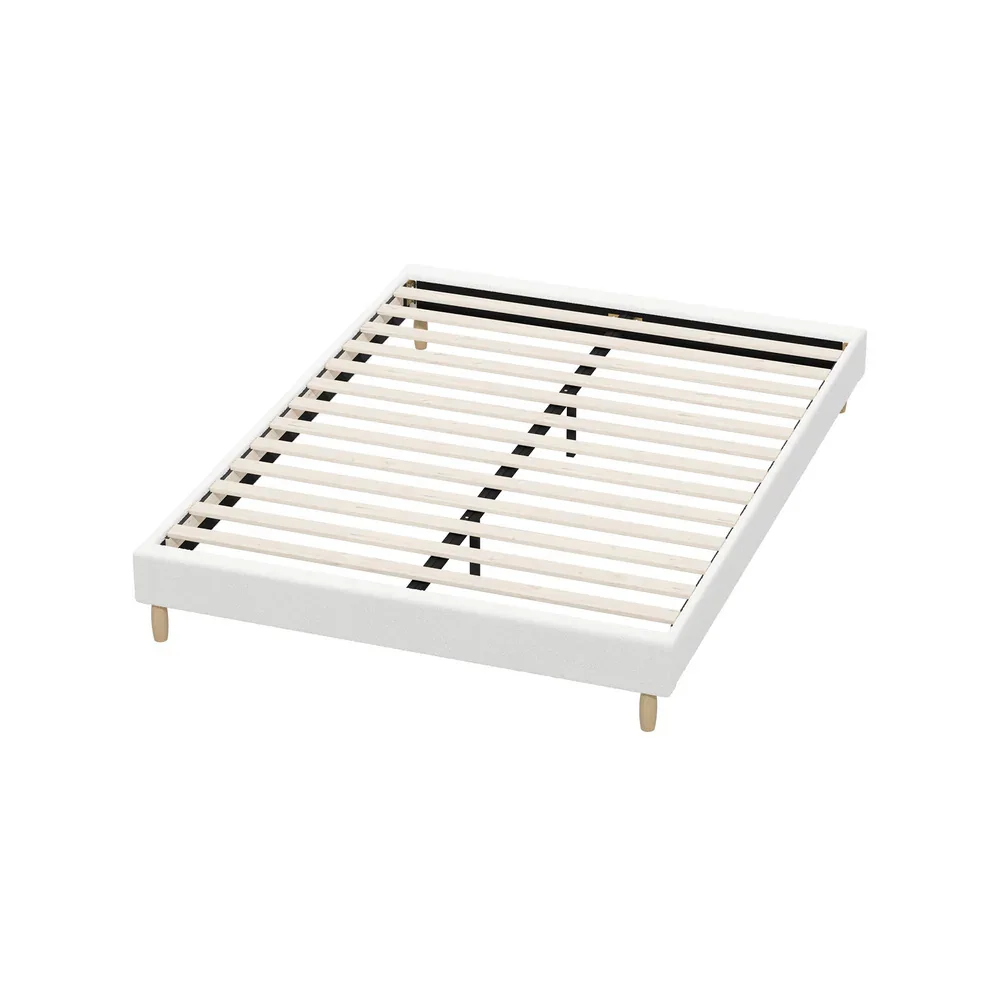 Bed Frame Queen Size Bed Base White Boucle - Image 6