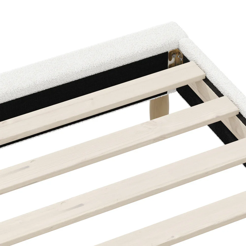 Bed Frame Queen Size Bed Base White Boucle - Image 7