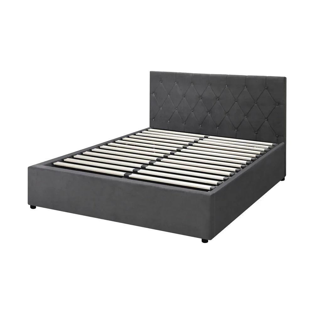 Bed Frame Double Size Gas Lift Base Storage Fabric Grey - Image 4