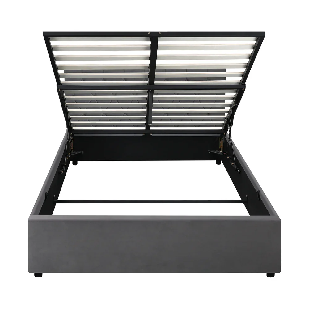 Bed Frame Double Size Gas Lift Base Storage Fabric Grey - Image 8