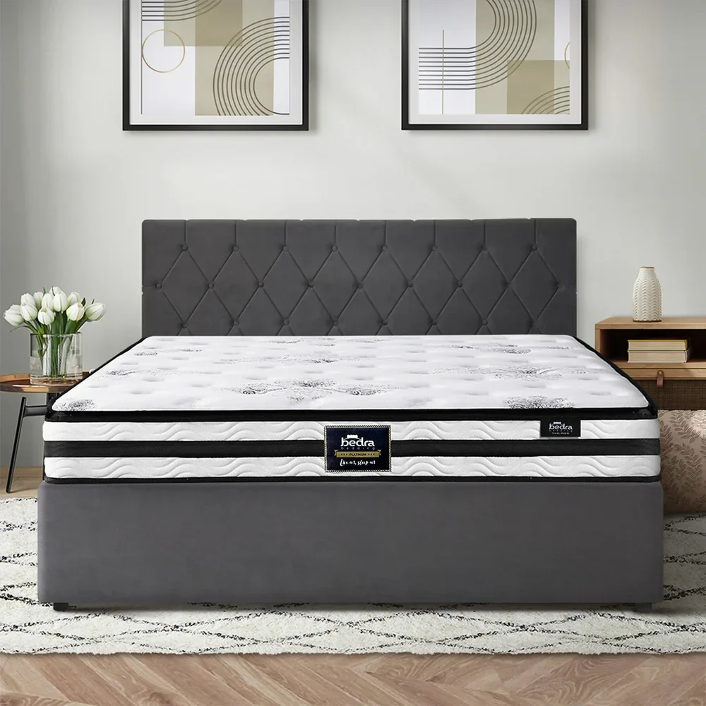 Bed Frame King Size Gas Lift Base with Mattress Velvet Grey - Image 6