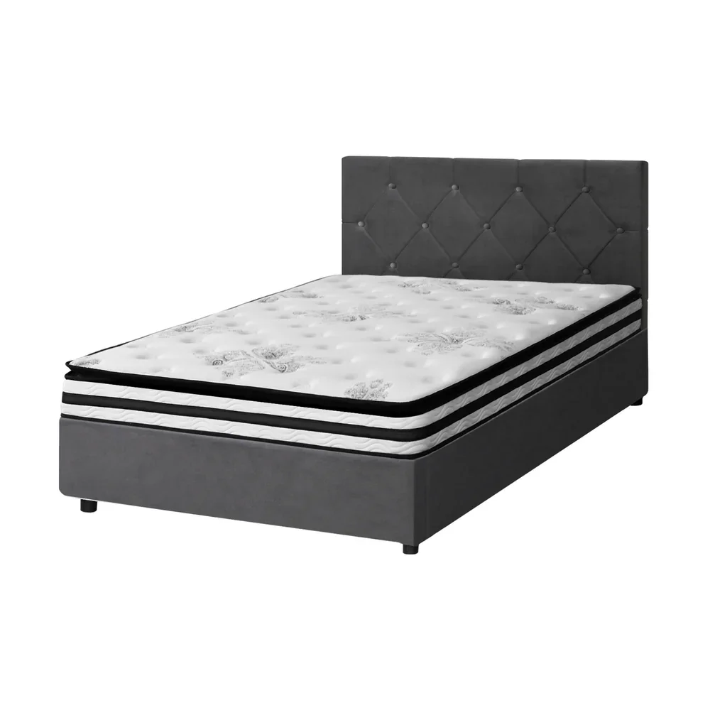 Bed Frame King Single Size with Mattress Velvet Grey - Image 6