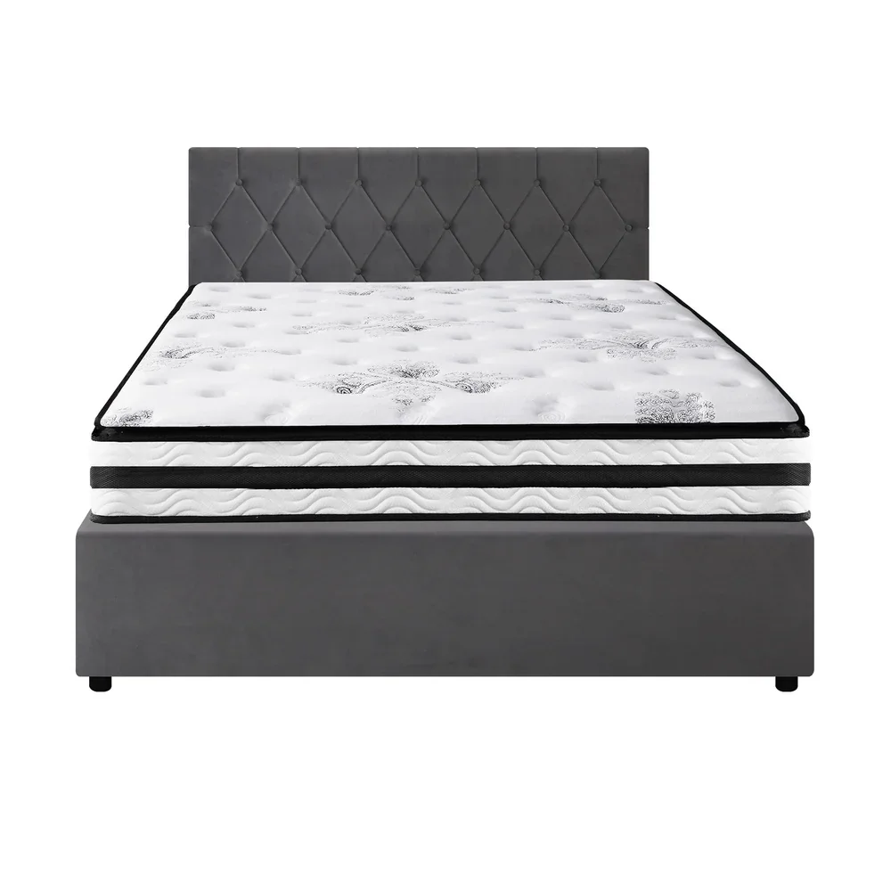 Bed Frame Queen Size Gas Lift Base with Mattress Velvet Grey - Image 3