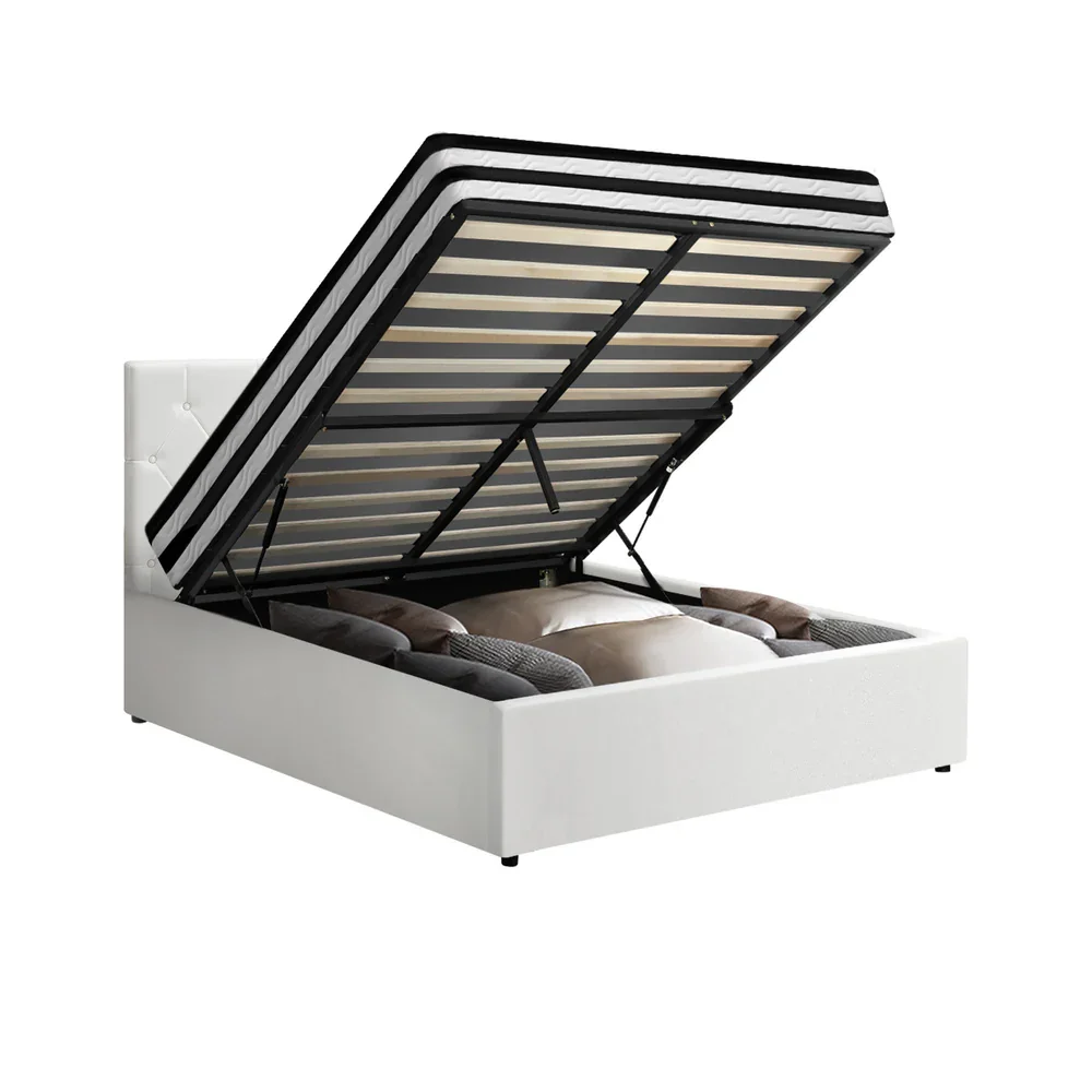 Bed Frame King Single Size with Mattress White Leather - Image 8