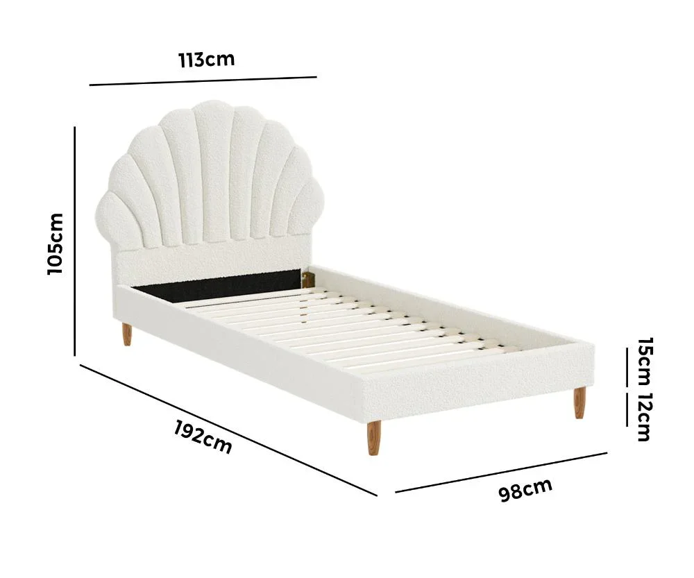 Single Bed Frame Scallop-Shape Bedhead White Boucle - Image 4