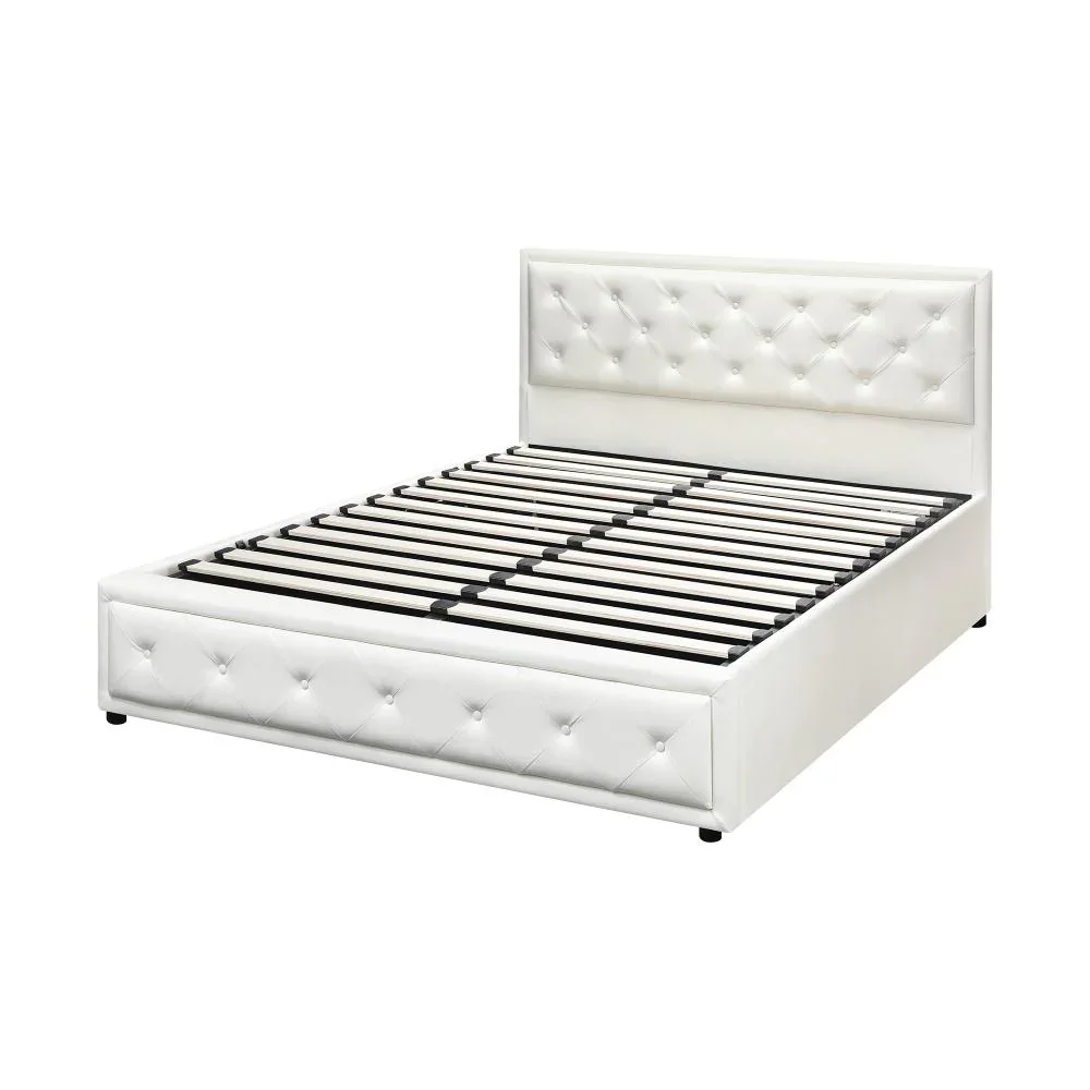 Double Bed Frame with Storage Space Gas Lift White - Image 8
