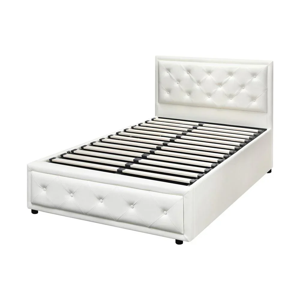 King Single Bed Frame with Storage Space Gas Lift White - Image 6