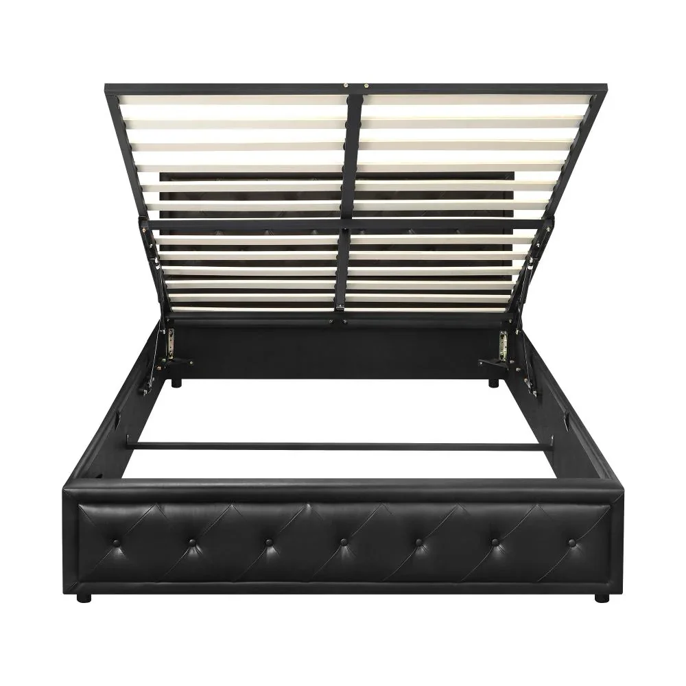 Queen Bed Frame with Storage Space Gas Lift Black - Image 2