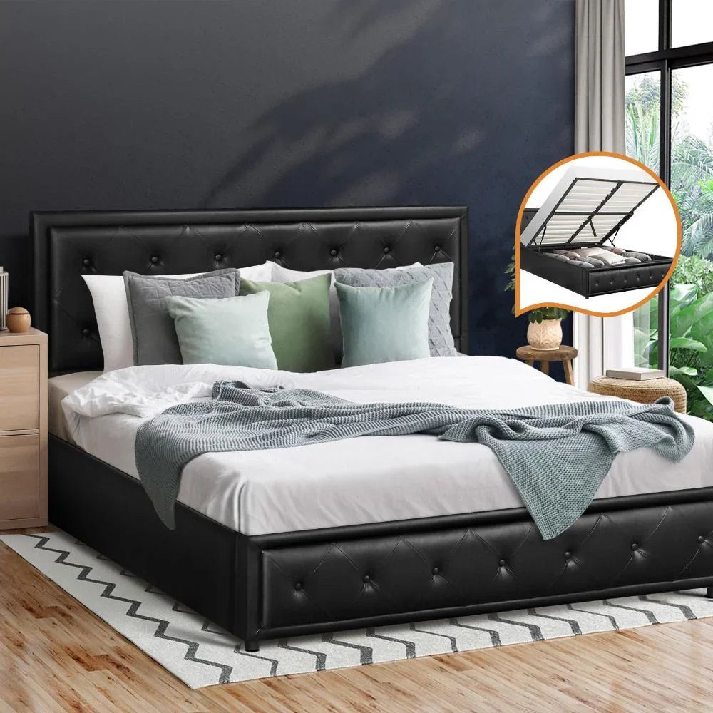 Queen Bed Frame with Storage Space Gas Lift Black - Image 3