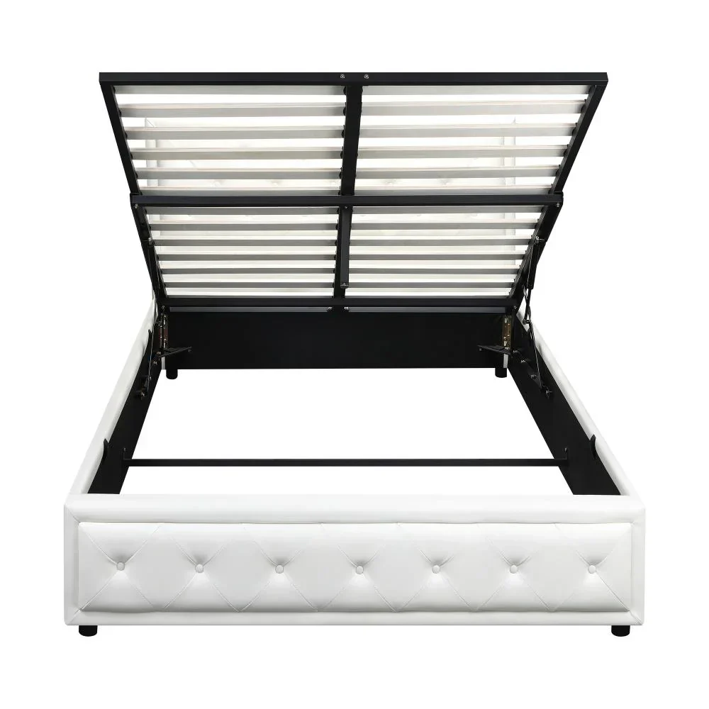 Queen Bed Frame with Storage Space Gas Lift White - Image 8