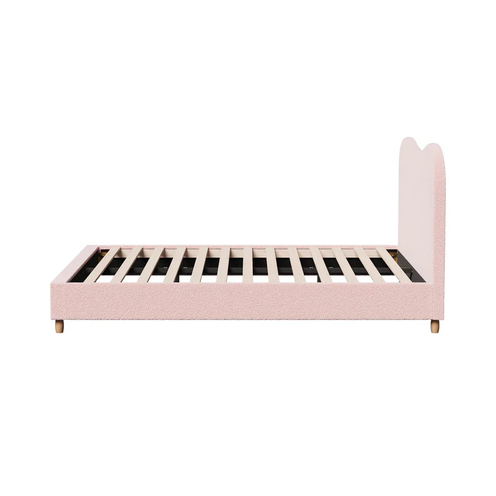 Bed Frame Double Size Pink Boucle Cloud Shape - Image 5