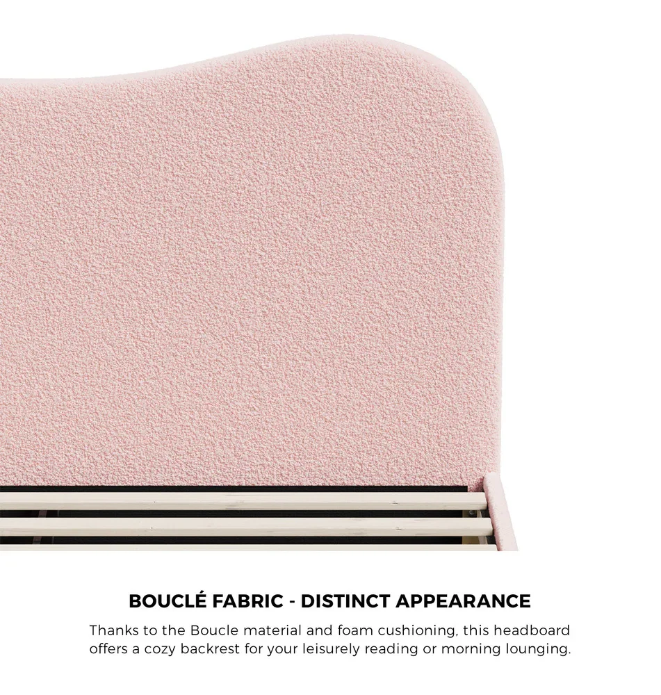 Bed Frame King Single Size Pink Boucle Cloud Shape - Image 5