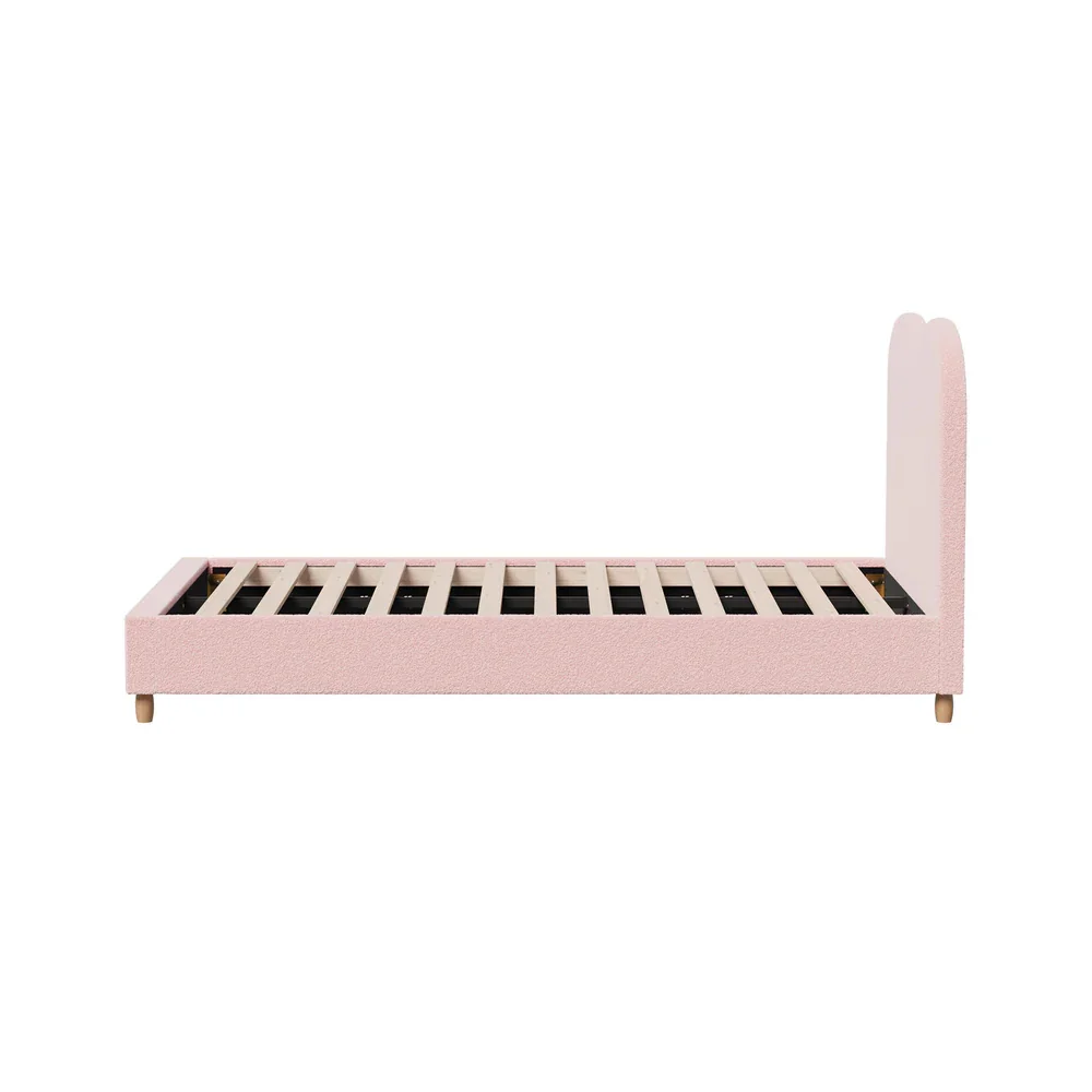 Bed Frame King Single Size Pink Boucle Cloud Shape - Image 7