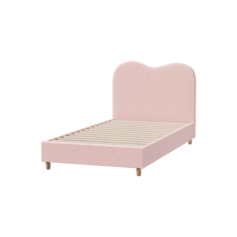 Bed Frame King Single Size Pink Boucle Cloud Shape - Image 9