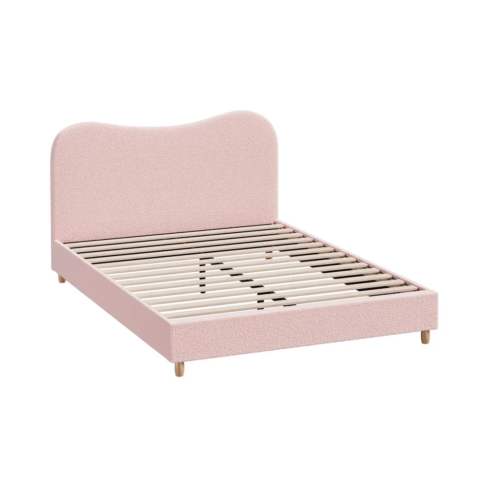 Bed Frame Queen Size Pink Boucle Cloud Shape - Image 2