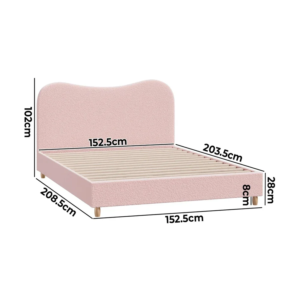 Bed Frame Queen Size Pink Boucle Cloud Shape - Image 6