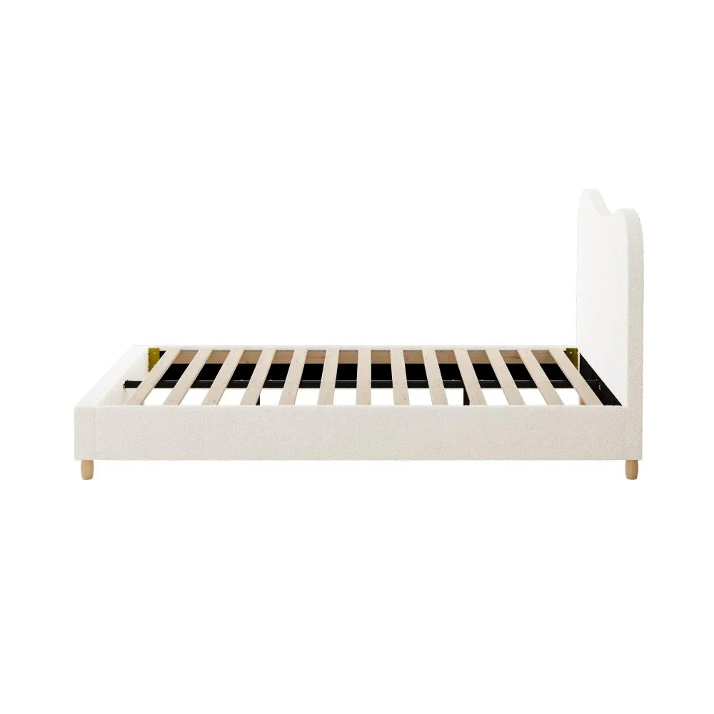 Bed Frame Queen Size White Boucle Cloud Shape - Image 2