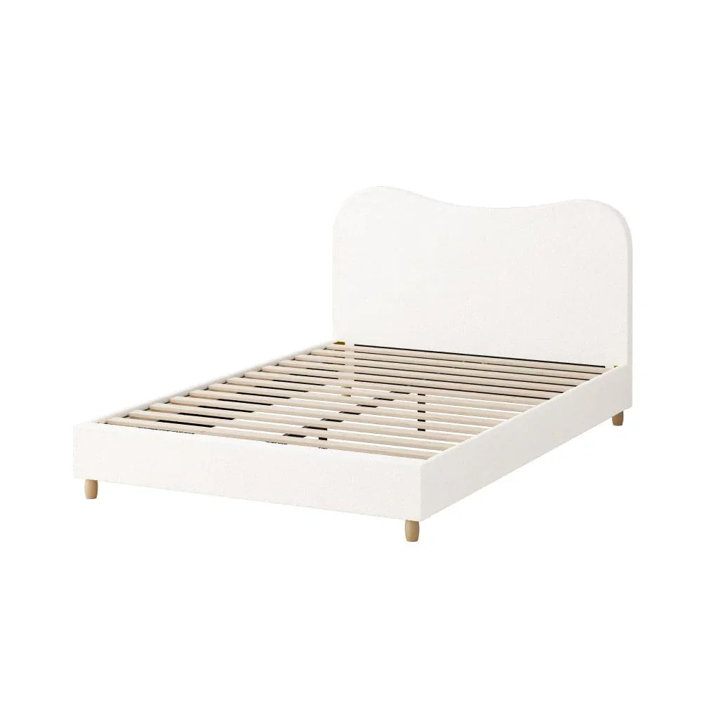 Bed Frame Queen Size White Boucle Cloud Shape - Image 4
